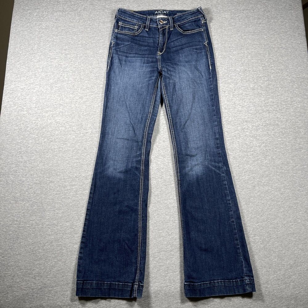 Ariat Jeans Womens 29L Blue Bootcut High Rise Slim Embroidered Denim Medium Wash